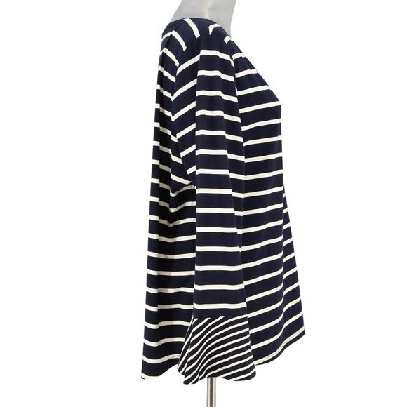 Chicos Top 3 Womens XL Dark Navy White Stripe Blouse Bell Sleeve Pima Cotton - Picture 5 of 13